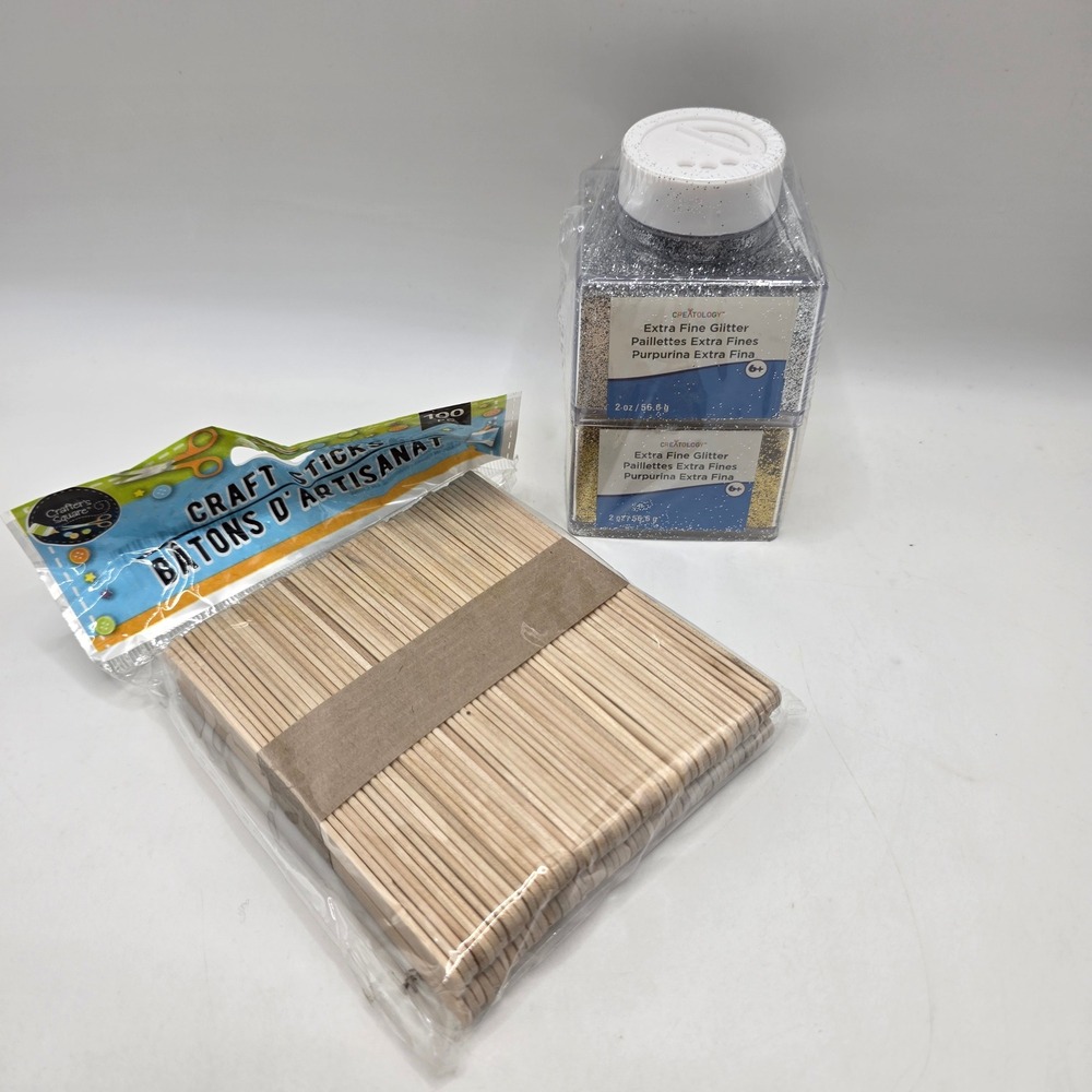 Creatology Extra Fine Glitter Gold Silver Crafters Square Wood Sticks 100ct Set